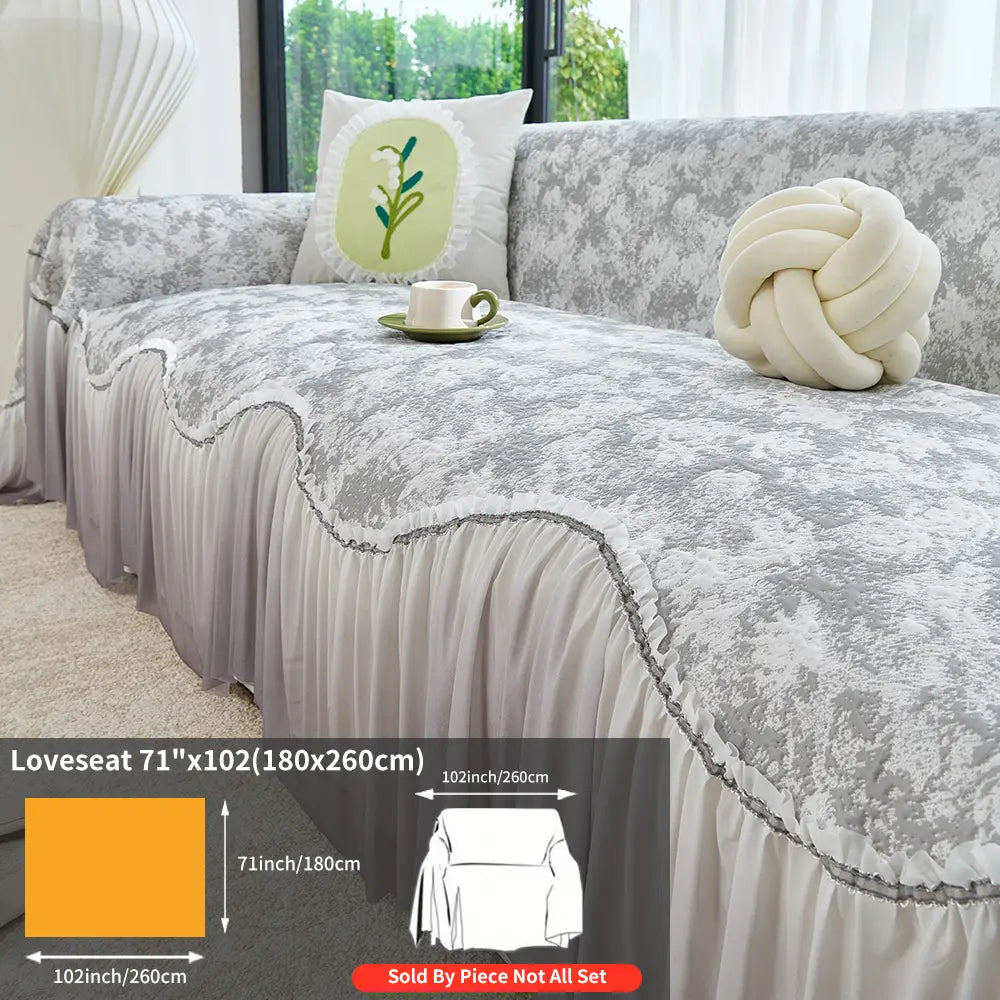 French Floral Edge Sofa Cover, Sofa Protector, All-Season Reusable Dust Cover, Classic Style Home Decor, Washable Couch Protector