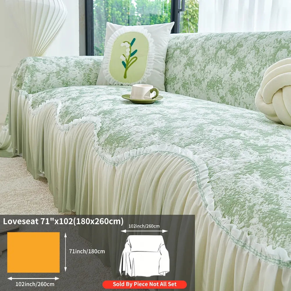 French Floral Edge Sofa Cover, Sofa Protector, All-Season Reusable Dust Cover, Classic Style Home Decor, Washable Couch Protector