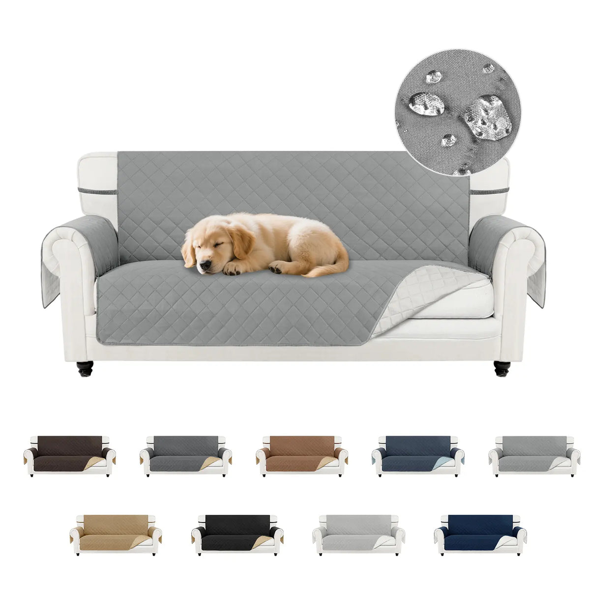 PureFit Reversible Sofa Cover - Washable, Water-Resistant Quilted Slipcover with Elastic Straps, Non-Slip Pet Protector for 1/2/3-Seater Cushions, Dust Protection, All Seasons Living Room Decor, Multi-Size Fit, Sofa Covers Washable, Two Seater,sohochic