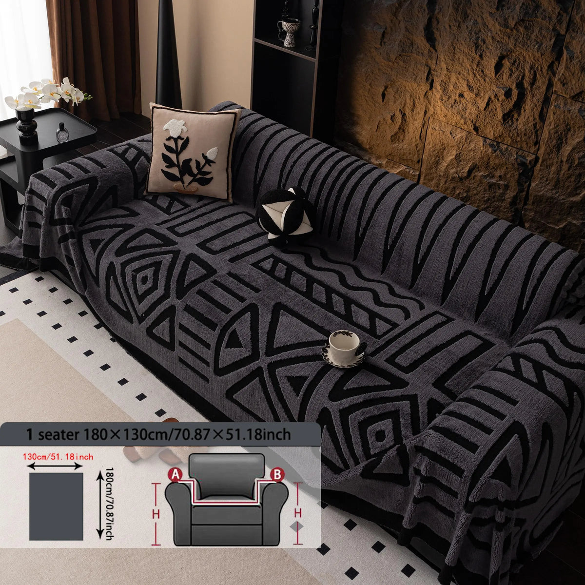 Geometric Pattern Sofa Cover, 1 Count Soft Dustproof Slipcover For Sofa, Soft Sofa Protector to Protect Couches in Living Room & Office, Couch Covers, Home Decor #GLOBAL PICKS