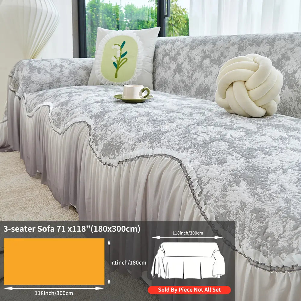 French Floral Edge Sofa Cover, Sofa Protector, All-Season Reusable Dust Cover, Classic Style Home Decor, Washable Couch Protector
