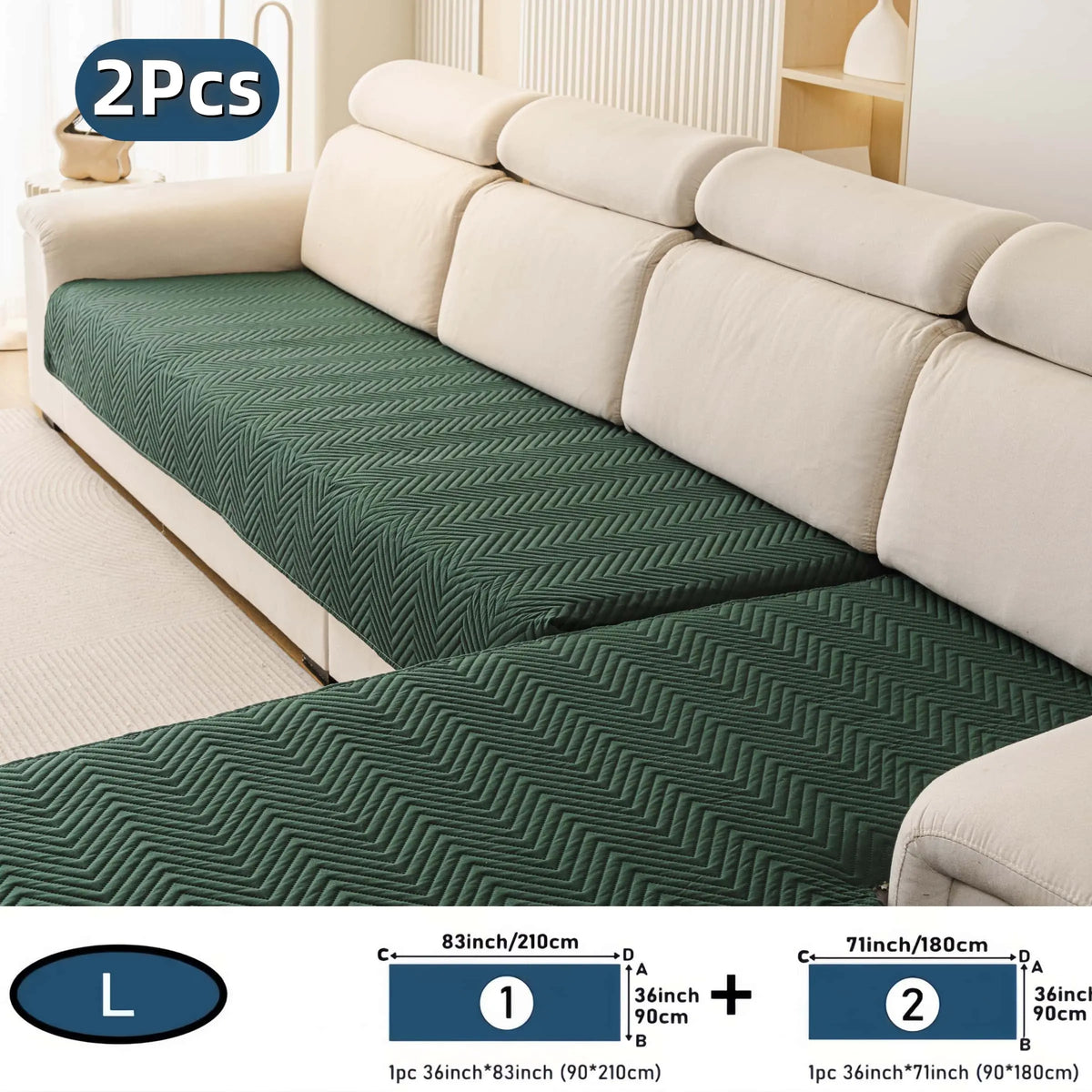 2 PCS Waterproof  Sofa cover, Thick Quilted Non-Slip Couch Seat Covers, Soft Couch Protector, Pet-Friendly Washable Sofa Protector for Living Room，Large Size Sectional Sofa Pads for Chaise & L-Shaped Sofa, Washable Dustproof Sofa Slipcover Set