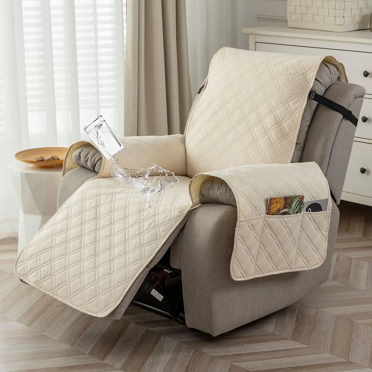Waterproof Recliner Chair Cover, Non-Slip Reclining Cover, Washable Sofa Slipcover with Elastic Straps for Pets, Dust-proof Couch Protector,sohochic