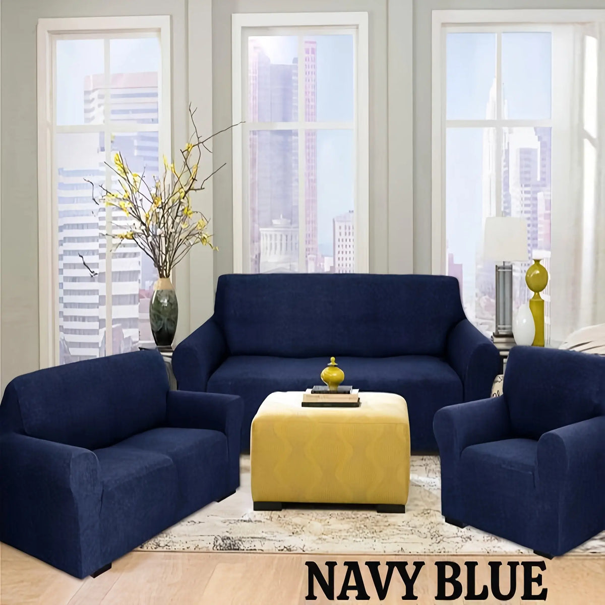 Classic 3-Pc Stretch Universal Sofa Protector Set - 3-Seater Couch Cover for Sofa with Armchair Covers, Anti-Slip Elastic Polyester-Spandex, Skin-Friendly Full Coverage, Wrinkle Resistant, Machine Washable, All-Season, Local Warehouse Gift for Parents, 3-