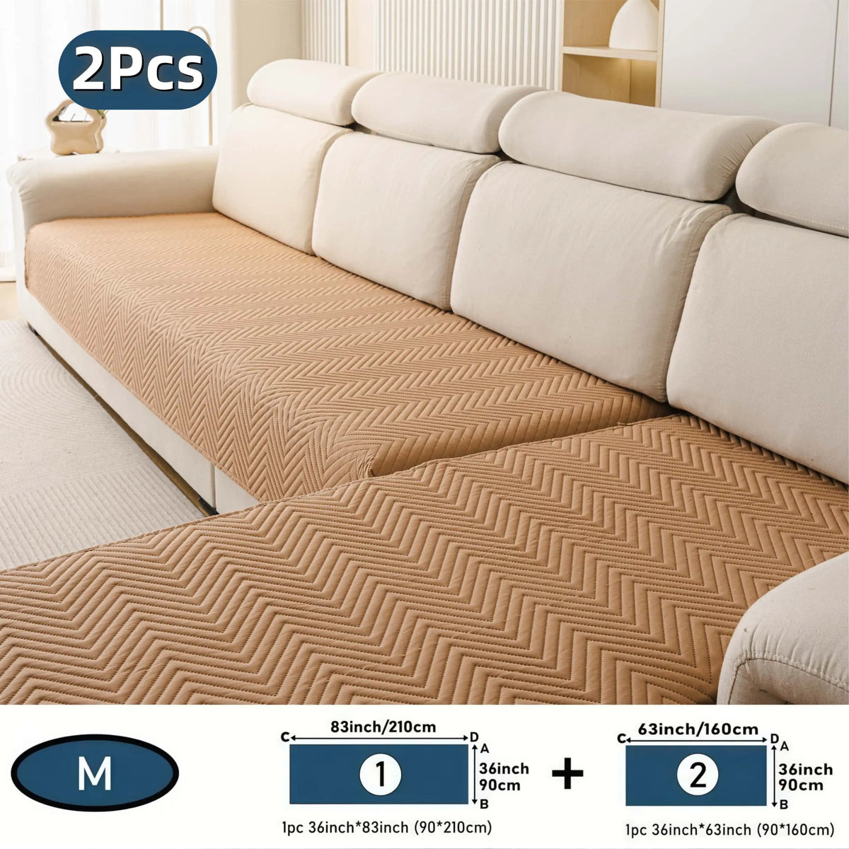 2 PCS Waterproof  Sofa cover, Thick Quilted Non-Slip Couch Seat Covers, Soft Couch Protector, Pet-Friendly Washable Sofa Protector for Living Room，Large Size Sectional Sofa Pads for Chaise & L-Shaped Sofa, Washable Dustproof Sofa Slipcover Set