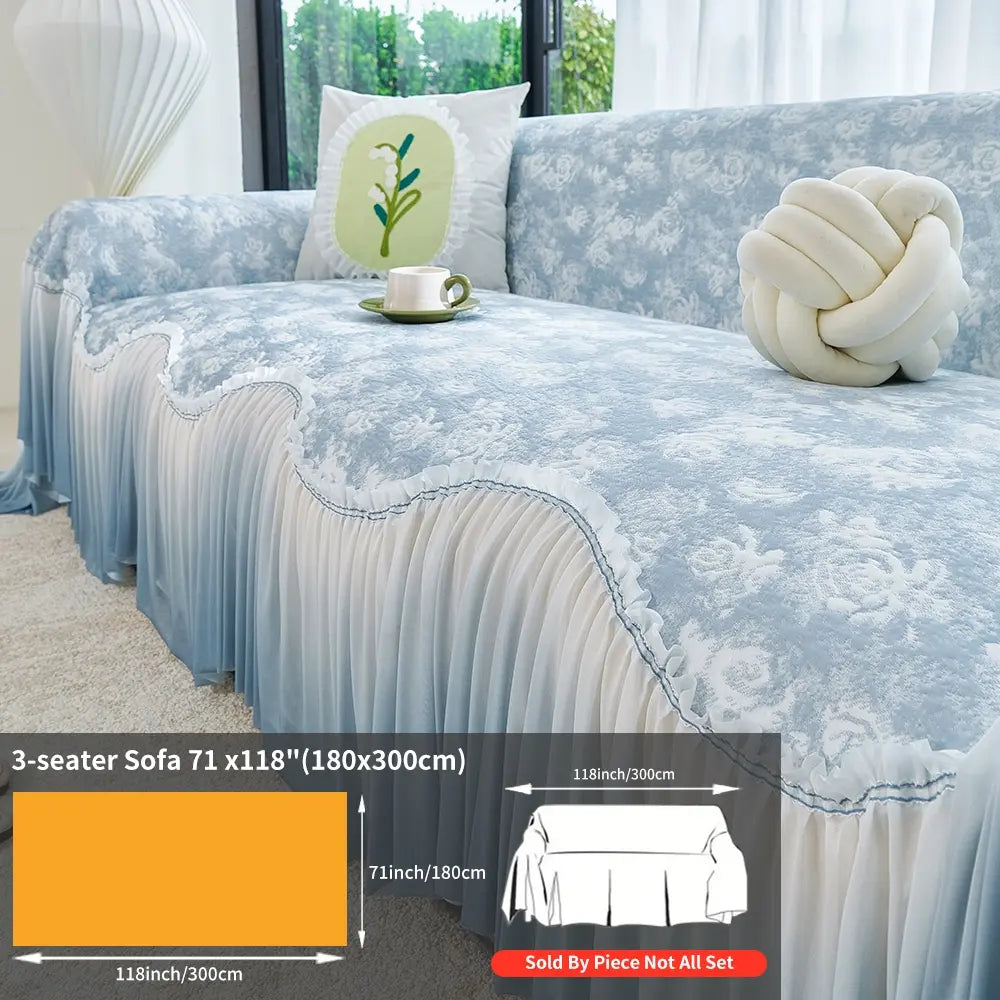 French Floral Edge Sofa Cover, Sofa Protector, All-Season Reusable Dust Cover, Classic Style Home Decor, Washable Couch Protector