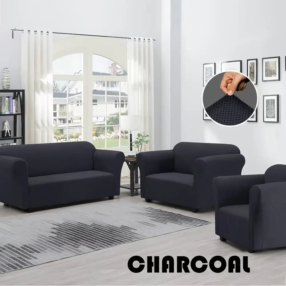 Classic 3-Pc Stretch Universal Sofa Protector Set - 3-Seater Couch Cover for Sofa with Armchair Covers, Anti-Slip Elastic Polyester-Spandex, Skin-Friendly Full Coverage, Wrinkle Resistant, Machine Washable, All-Season, Local Warehouse Gift for Parents, 3-