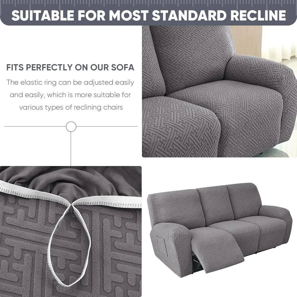 1/2/3 Seater Elastic Recliner Sofa Cover,Solid Color Sofa Cover,Stretch Armchair Covers Couch Slipcover With Pocket,Pet Friendly  Anti-Slip Slipcover, Office, And Home Decor
