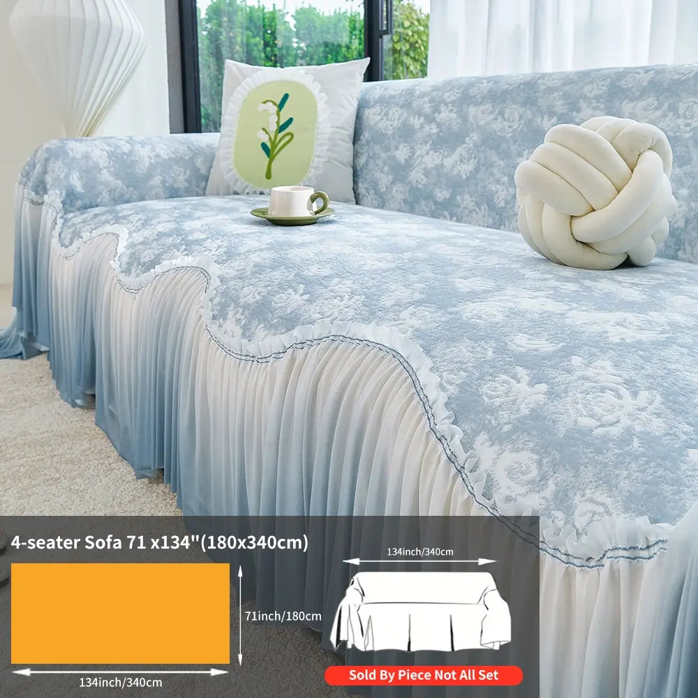 French Floral Edge Sofa Cover, Sofa Protector, All-Season Reusable Dust Cover, Classic Style Home Decor, Washable Couch Protector