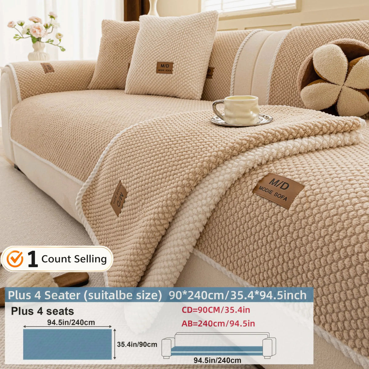 Luxury Thick Removable Couch Cover, 1 Count Soft Textured Seat Pad, Non-Slip Washable Universal Sofa Protector, Sectional Sofa Slipcovers, Pet-Friendly Modern Slipcover for Sectional, Loveseat and 3-Seater Couch #GLOBAL PICKS