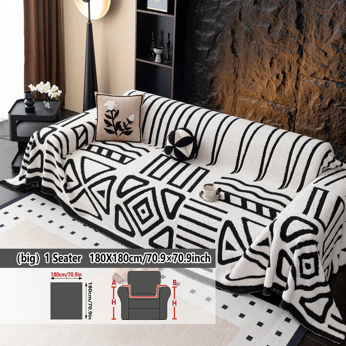 Geometric Pattern Sofa Cover, 1 Count Soft Dustproof Slipcover For Sofa, Soft Sofa Protector to Protect Couches in Living Room & Office, Couch Covers, Home Decor #GLOBAL PICKS