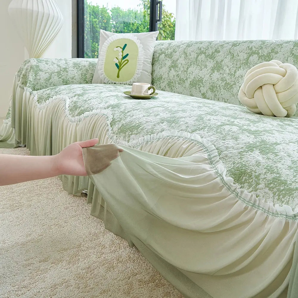 French Floral Edge Sofa Cover, Sofa Protector, All-Season Reusable Dust Cover, Classic Style Home Decor, Washable Couch Protector