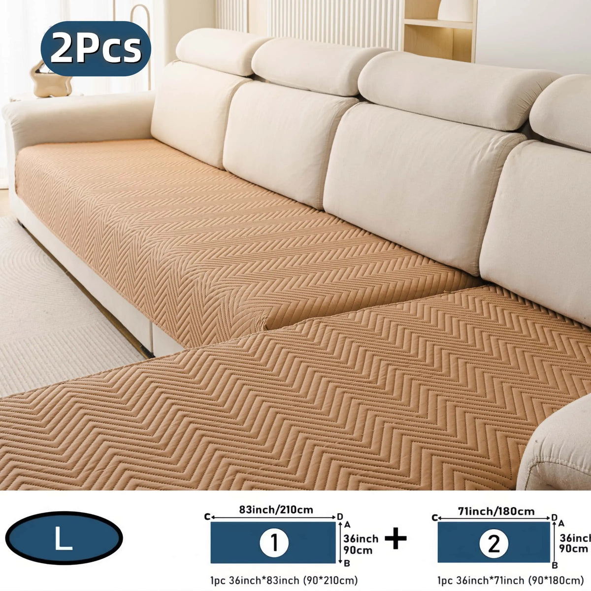 2 PCS Waterproof  Sofa cover, Thick Quilted Non-Slip Couch Seat Covers, Soft Couch Protector, Pet-Friendly Washable Sofa Protector for Living Room，Large Size Sectional Sofa Pads for Chaise & L-Shaped Sofa, Washable Dustproof Sofa Slipcover Set