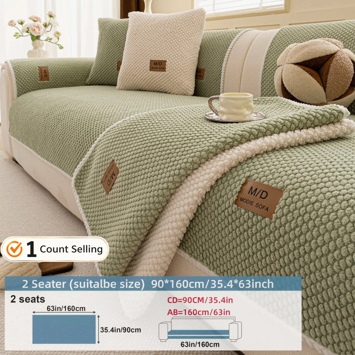 Luxury Thick Removable Couch Cover, 1 Count Soft Textured Seat Pad, Non-Slip Washable Universal Sofa Protector, Sectional Sofa Slipcovers, Pet-Friendly Modern Slipcover for Sectional, Loveseat and 3-Seater Couch #GLOBAL PICKS