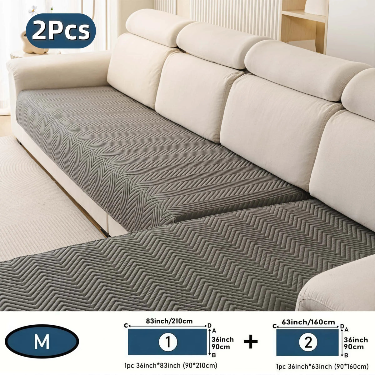 2 PCS Waterproof  Sofa cover, Thick Quilted Non-Slip Couch Seat Covers, Soft Couch Protector, Pet-Friendly Washable Sofa Protector for Living Room，Large Size Sectional Sofa Pads for Chaise & L-Shaped Sofa, Washable Dustproof Sofa Slipcover Set