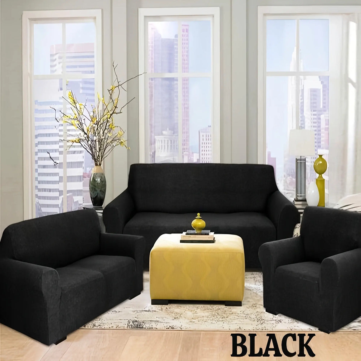 Classic 3-Pc Stretch Universal Sofa Protector Set - 3-Seater Couch Cover for Sofa with Armchair Covers, Anti-Slip Elastic Polyester-Spandex, Skin-Friendly Full Coverage, Wrinkle Resistant, Machine Washable, All-Season, Local Warehouse Gift for Parents, 3-