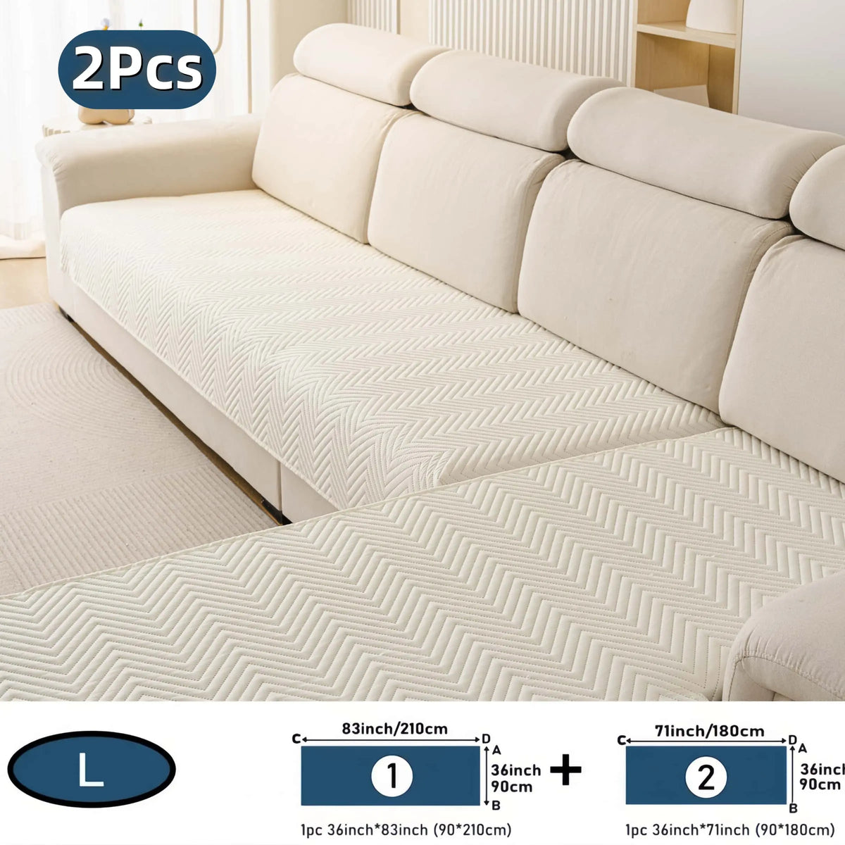 2 PCS Waterproof  Sofa cover, Thick Quilted Non-Slip Couch Seat Covers, Soft Couch Protector, Pet-Friendly Washable Sofa Protector for Living Room，Large Size Sectional Sofa Pads for Chaise & L-Shaped Sofa, Washable Dustproof Sofa Slipcover Set