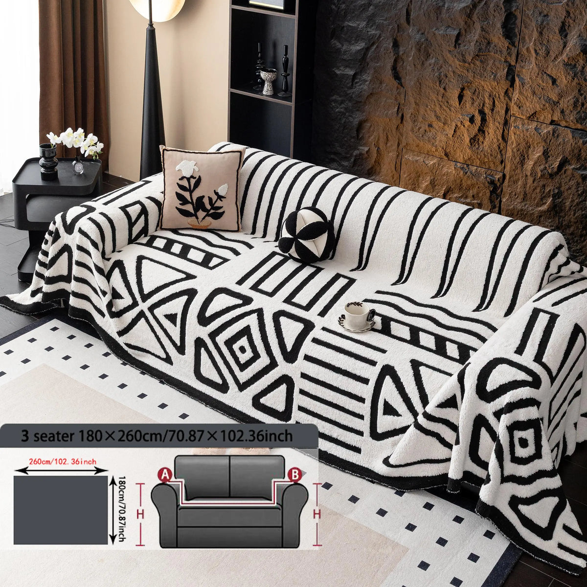 Geometric Pattern Sofa Cover, 1 Count Soft Dustproof Slipcover For Sofa, Soft Sofa Protector to Protect Couches in Living Room & Office, Couch Covers, Home Decor #GLOBAL PICKS