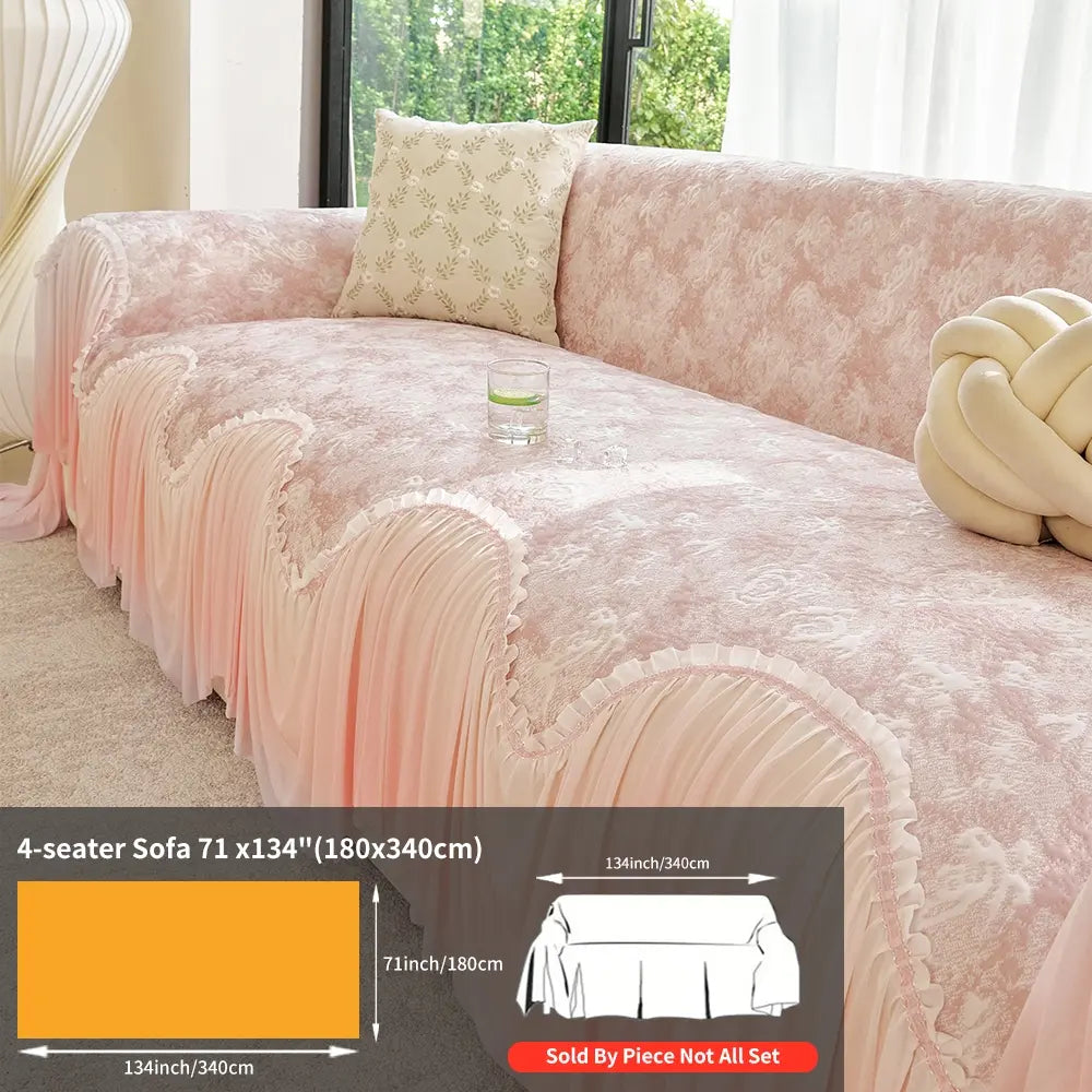 French Floral Edge Sofa Cover, Sofa Protector, All-Season Reusable Dust Cover, Classic Style Home Decor, Washable Couch Protector